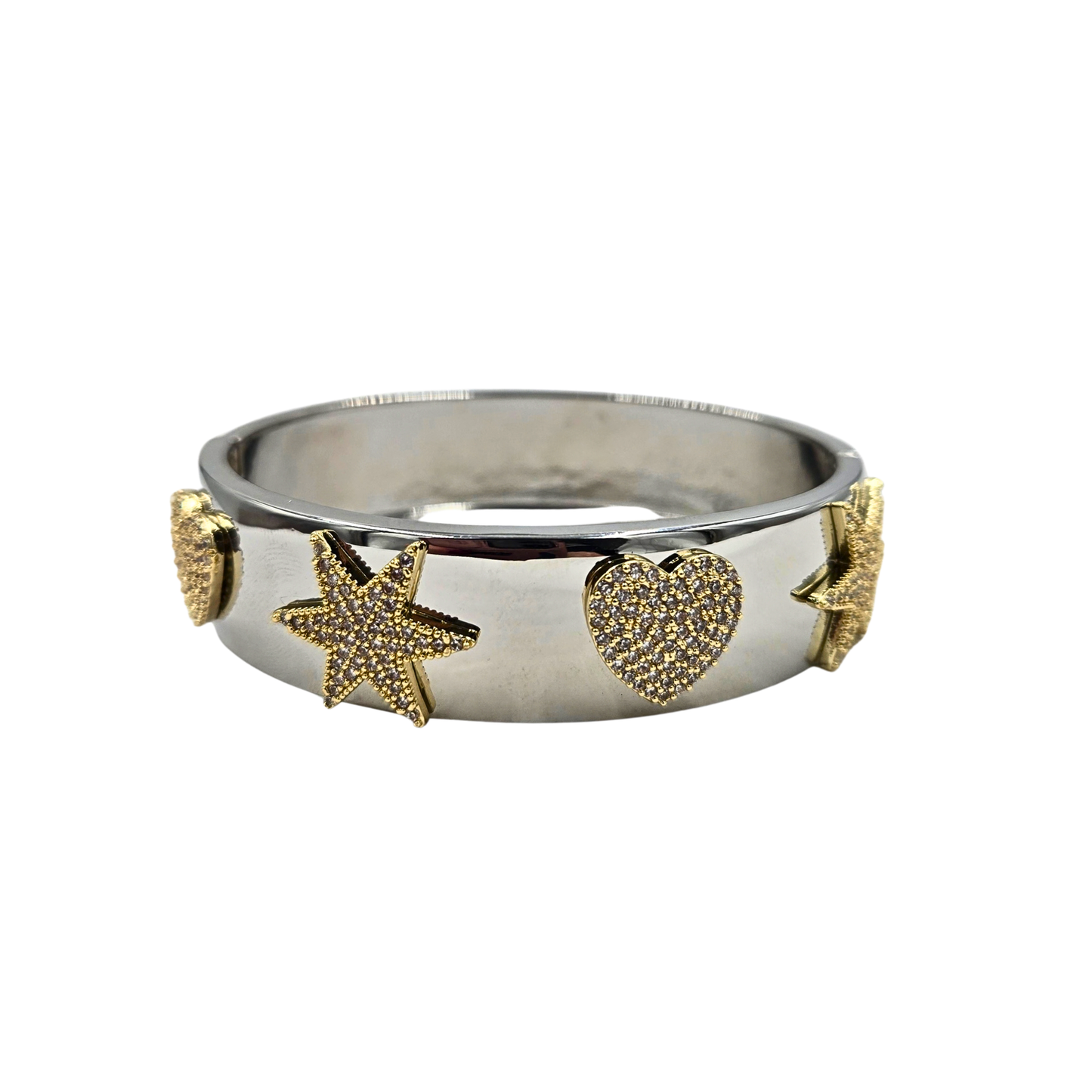 Two Tone Jeweled Heart & Star Bracelet