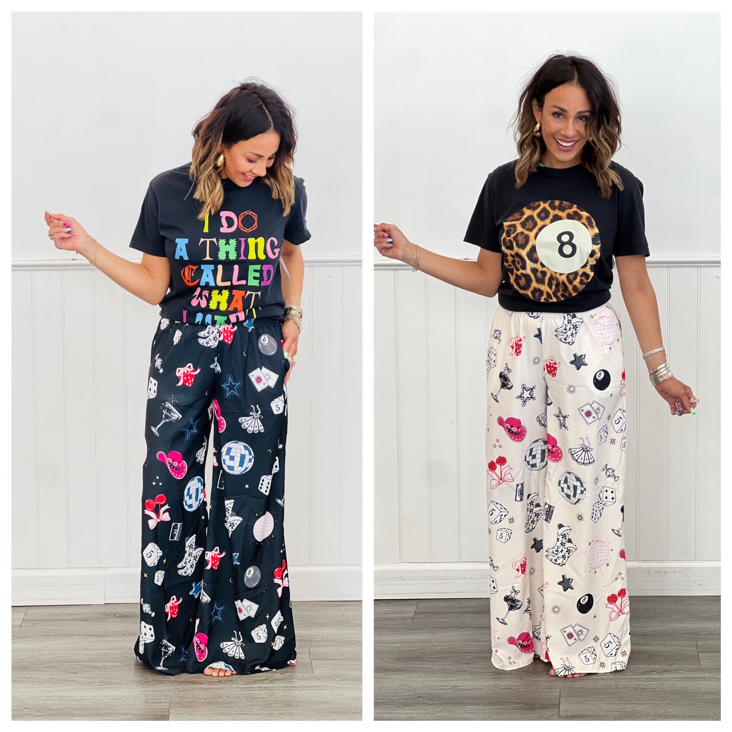 Party Collage Satin Pants (Reg & Plus)-2 Colors