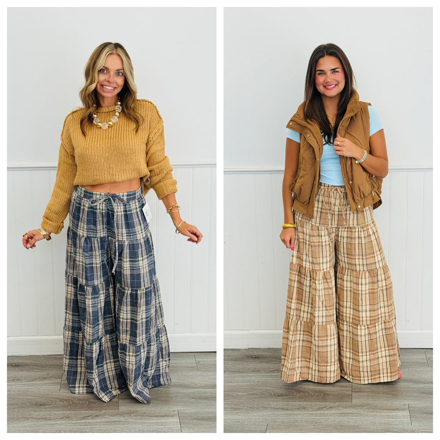 Plaid Tiered Wide Leg Pants (Reg)- 2 Colors