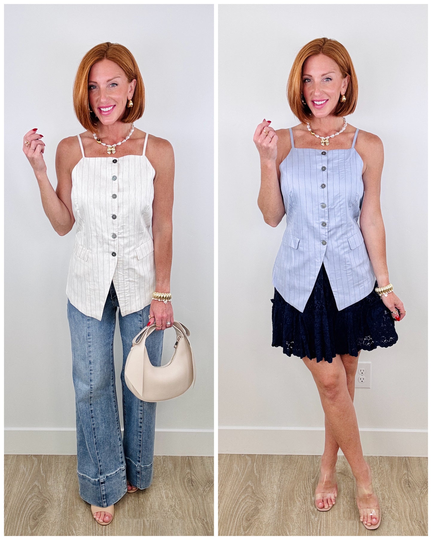 Striped Linen Blend Tie Back Top (Reg.)-2 Colors