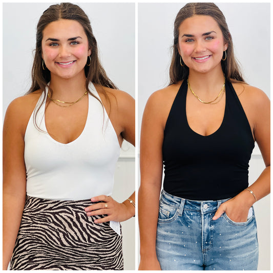 Halter V-Neck Bodysuit (Reg.)-2 Colors