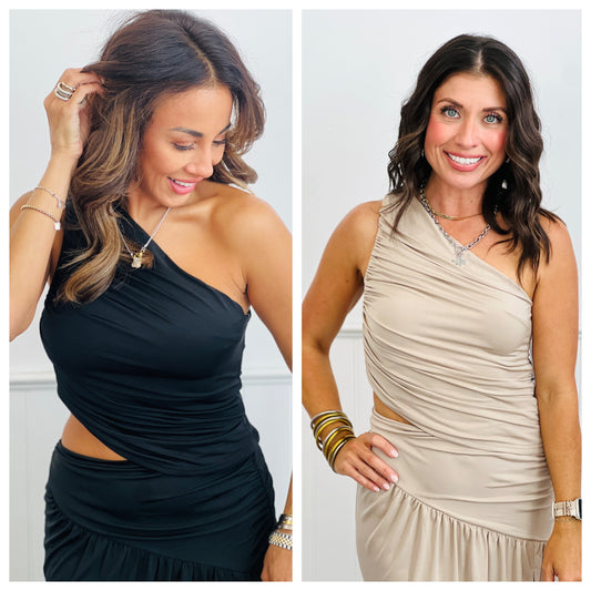 One Shoulder Ruched Knit Top (Reg.)-2 Colors