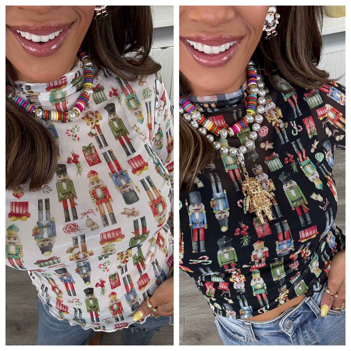 Nutcracker Long Sleeve Mesh Top (Reg. and Plus) - 2 Colors