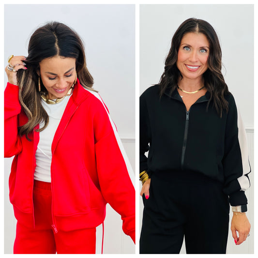 Scuba Modal Striped Zip Up Jacket (Reg.)-2 Colors