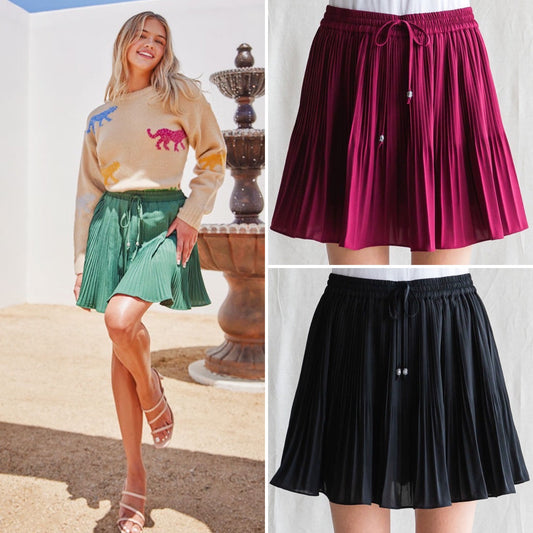 30a- Solid Pleated Skirt- 3 Colors