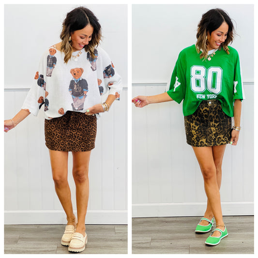 Fierce Leopard Denim Mini Skirt (Reg.)-2 Colors