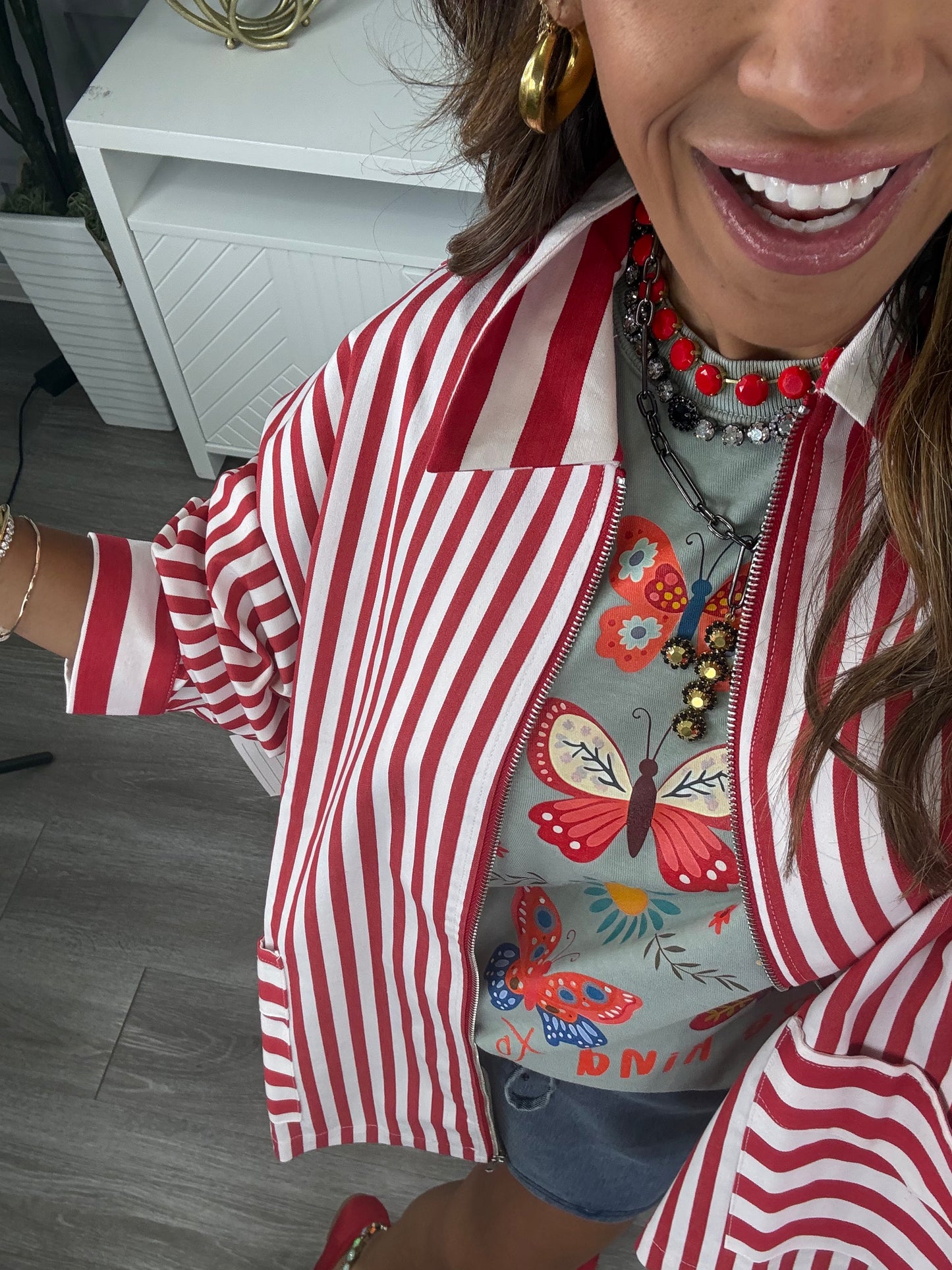 Red Striped Zip Up Shacket (Reg & Plus)