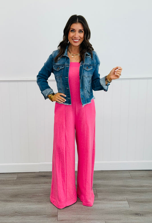 Pink Open Back Wide Leg Jumpsuit (Reg. and Plus)