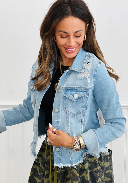 Risen Too Cool For You Light Denim Jacket (Reg & Plus)