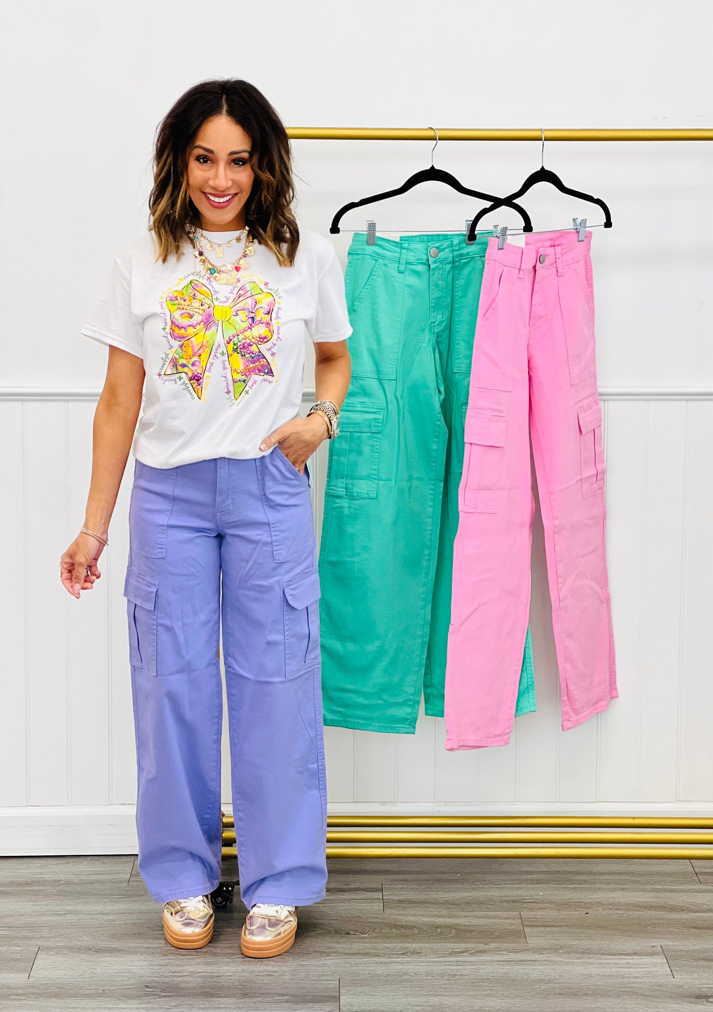 Colored High-Waisted Stretch Cargo Pants (Reg.) - 3 Colors