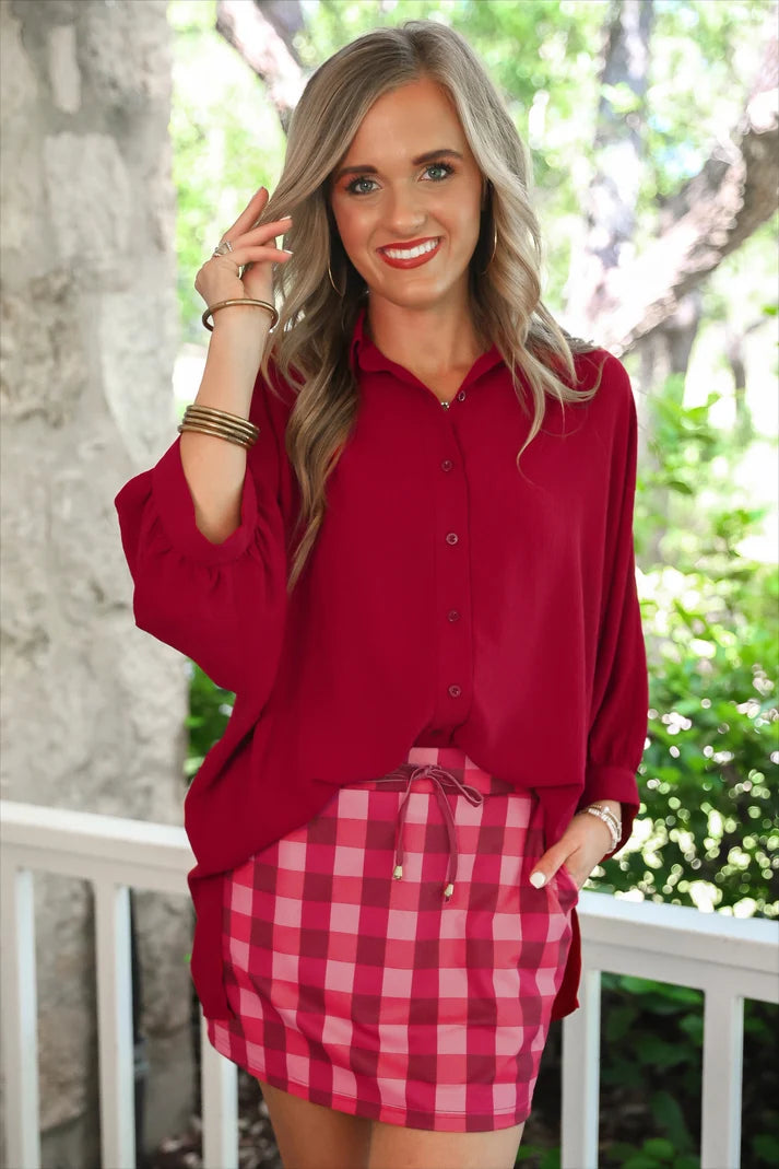 Burgundy Sloane Button Up Top (Reg. and Plus)