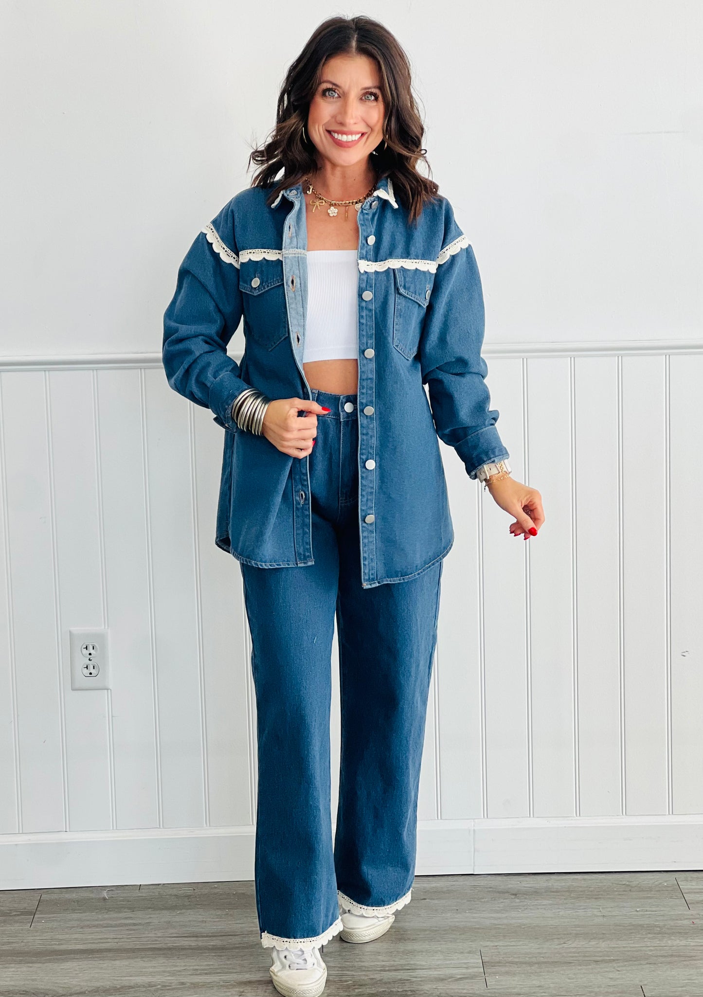 Crochet Trim Denim Jeans (Reg & Plus)