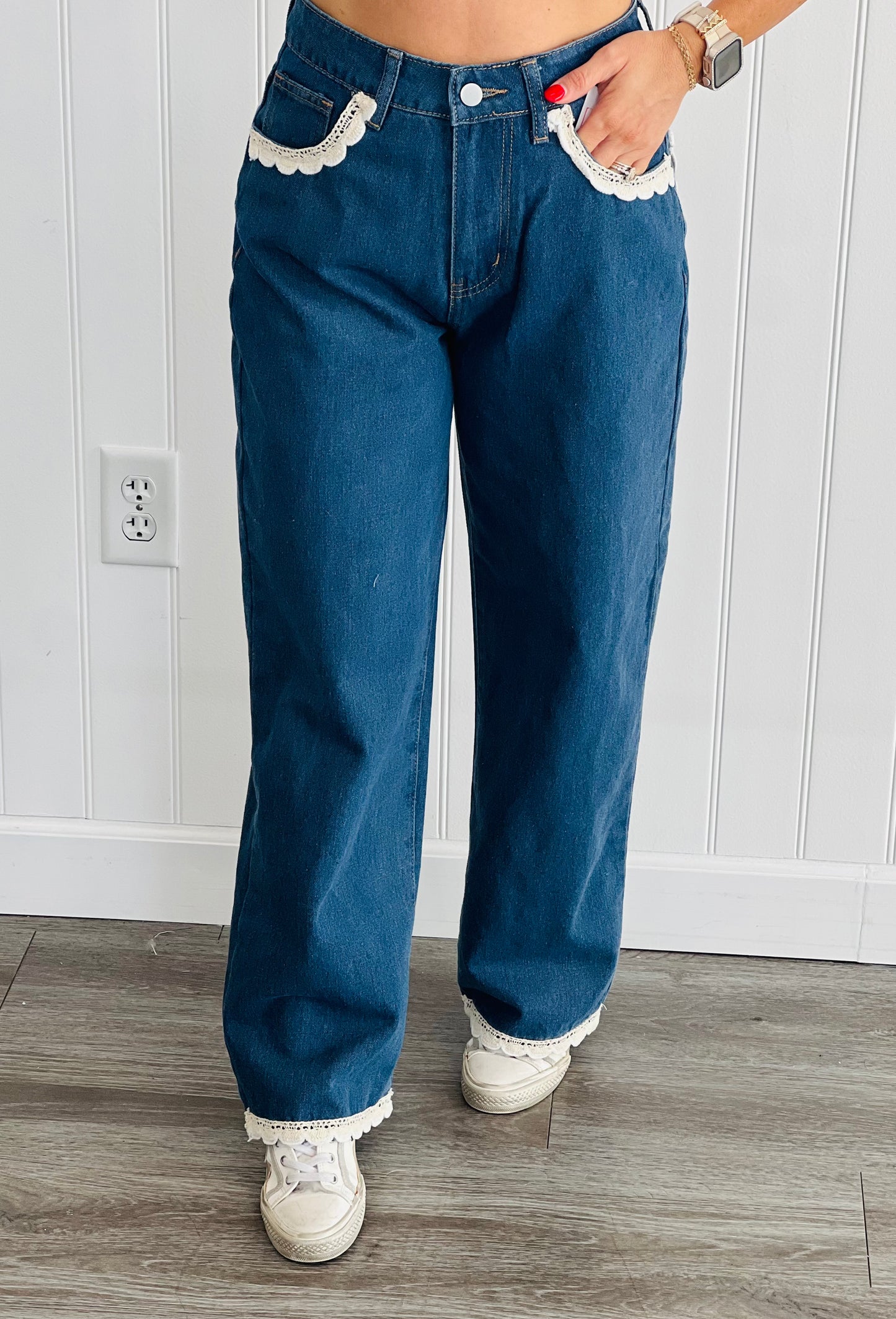 Crochet Trim Denim Jeans (Reg & Plus)
