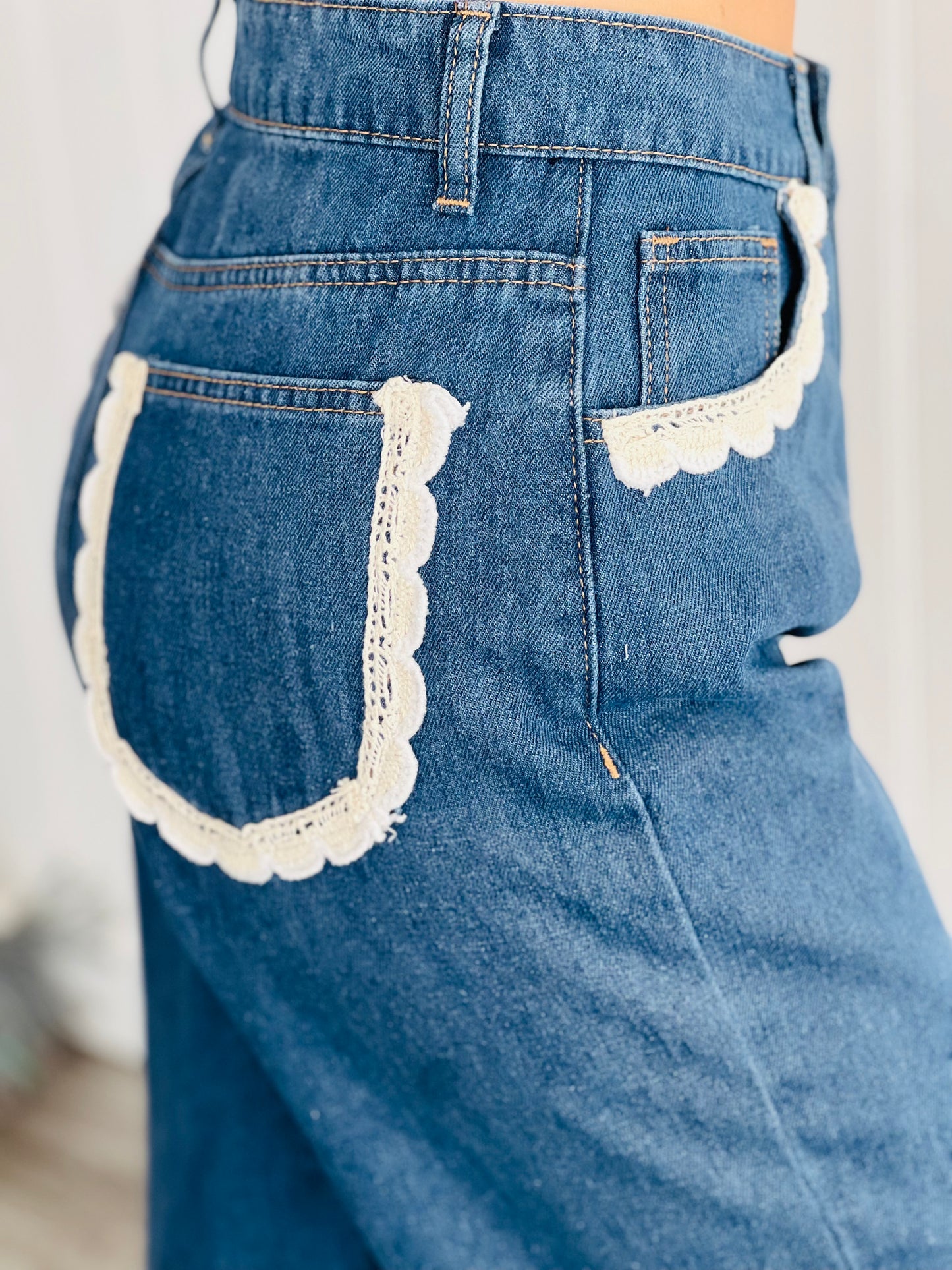 Crochet Trim Denim Jeans (Reg & Plus)