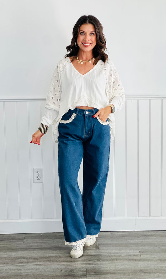 Crochet Trim Denim Jeans (Reg & Plus)