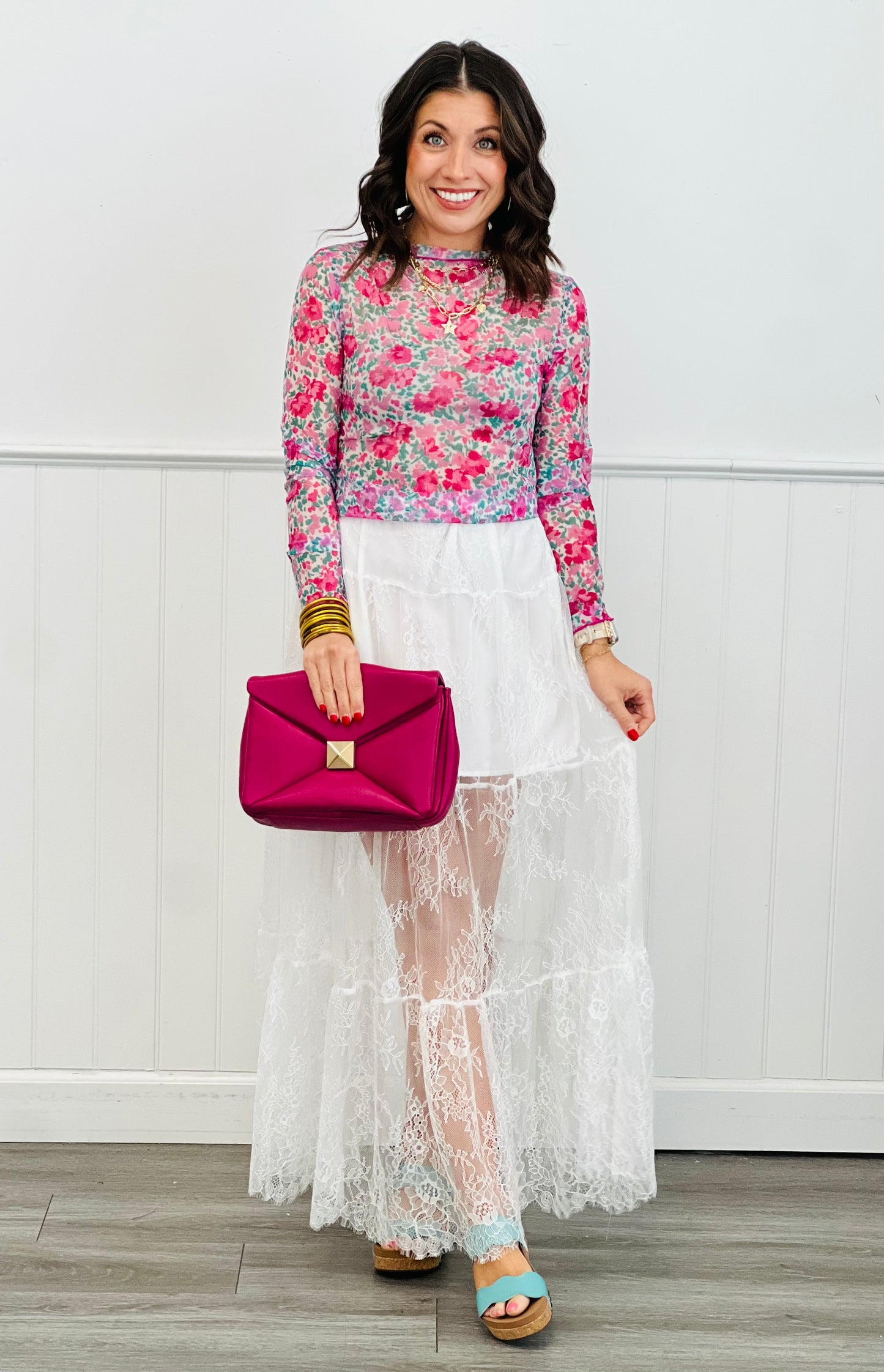 White Lace Hem Maxi Skirt (Reg)
