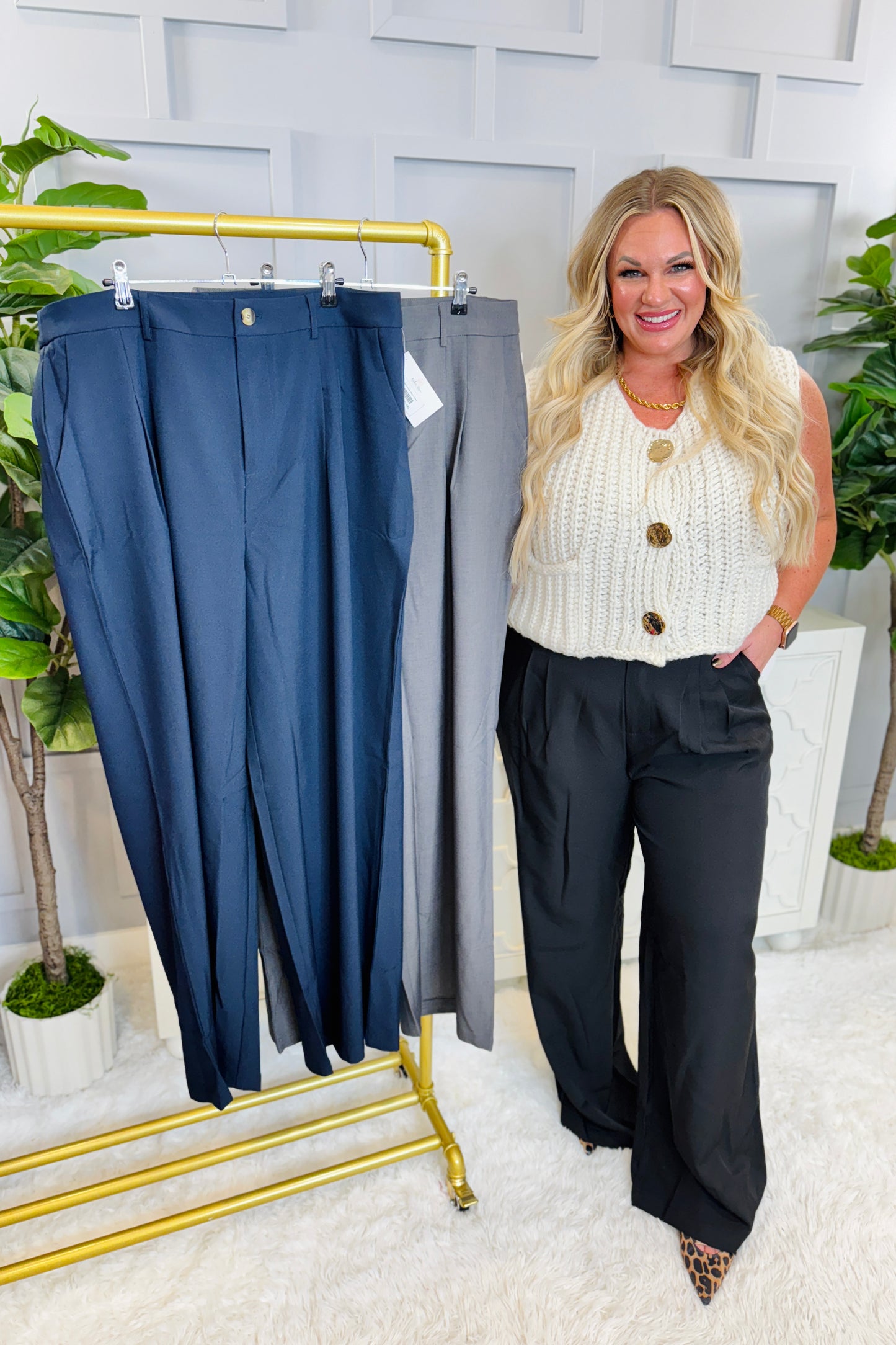 Straight Leg Pants (Plus)- 3 Colors