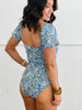 Blue Floral Puff Sleeve 1-Piece Swimsuit (Reg. and Plus)