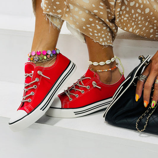 Red Sparkle On Sneakers