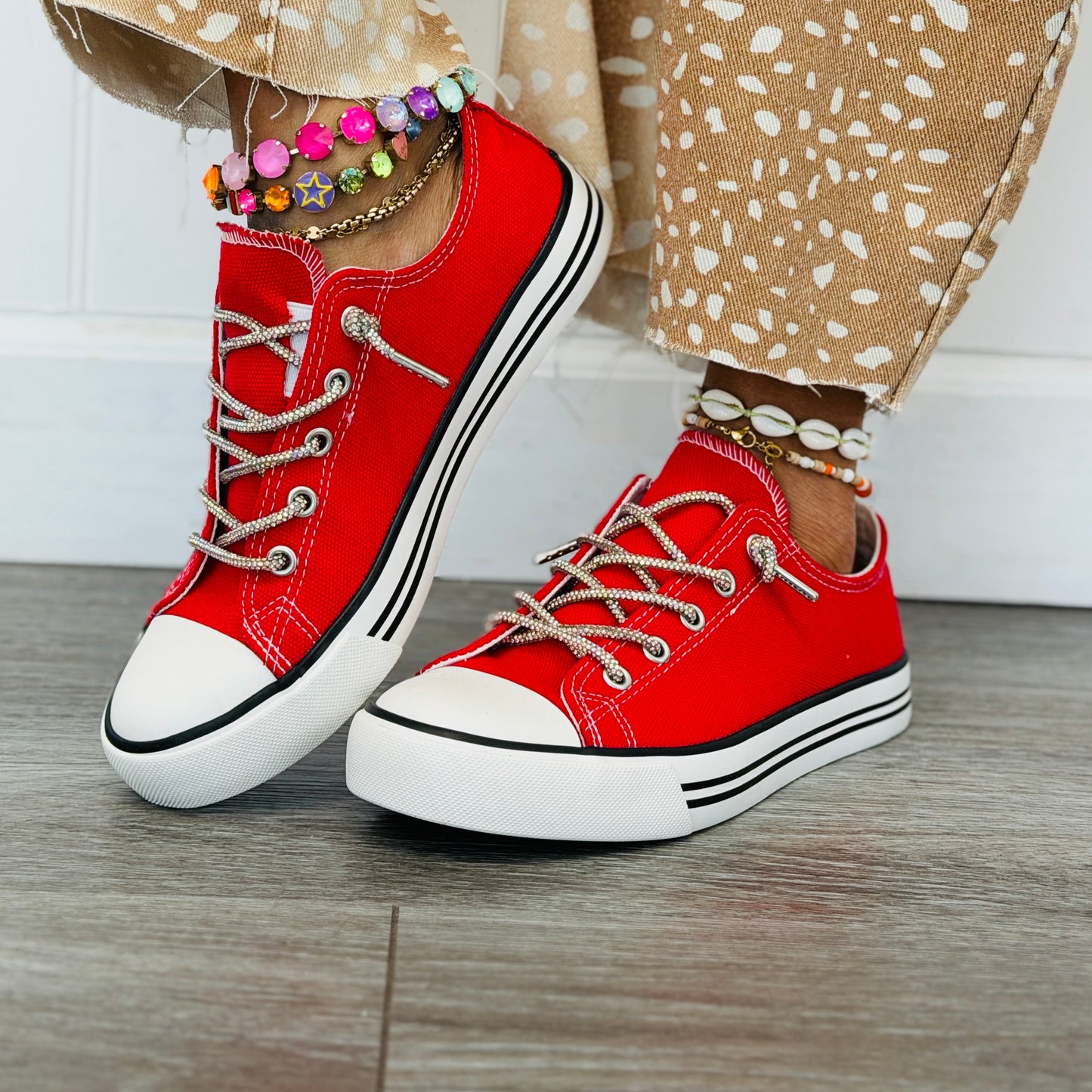 Red Sparkle On Sneakers