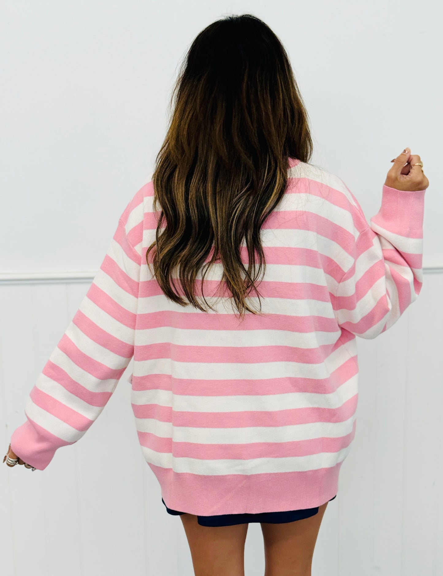 Queen Of Sparkles Licensed Pink & White Striped Hot Chocolate Sweater (Reg. & Plus)