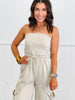 Beige Tencel Blend Strapless Jumpsuit (Reg & Plus)