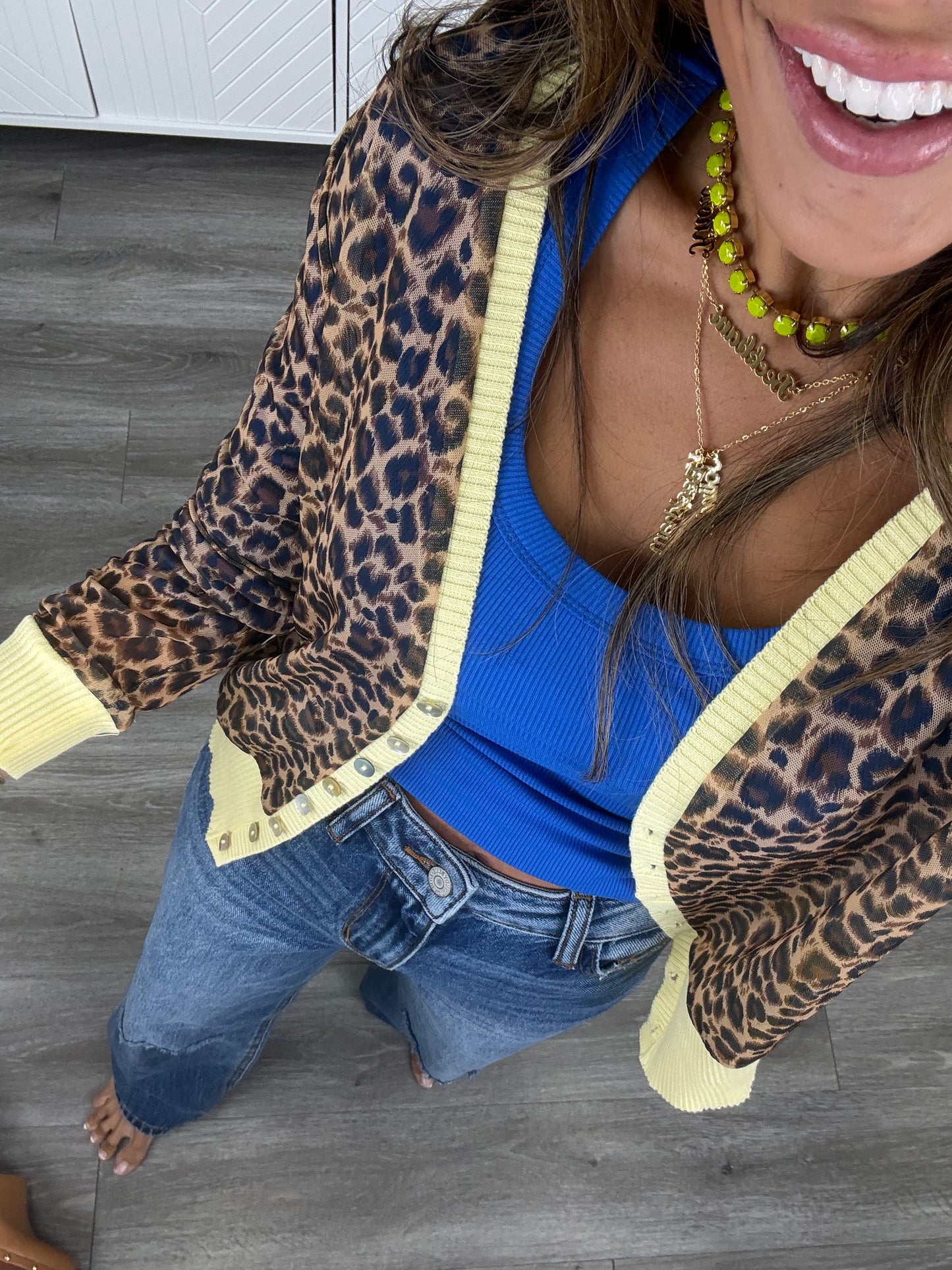 Leopard Contrast Trim Cardigan (Reg. and Plus)