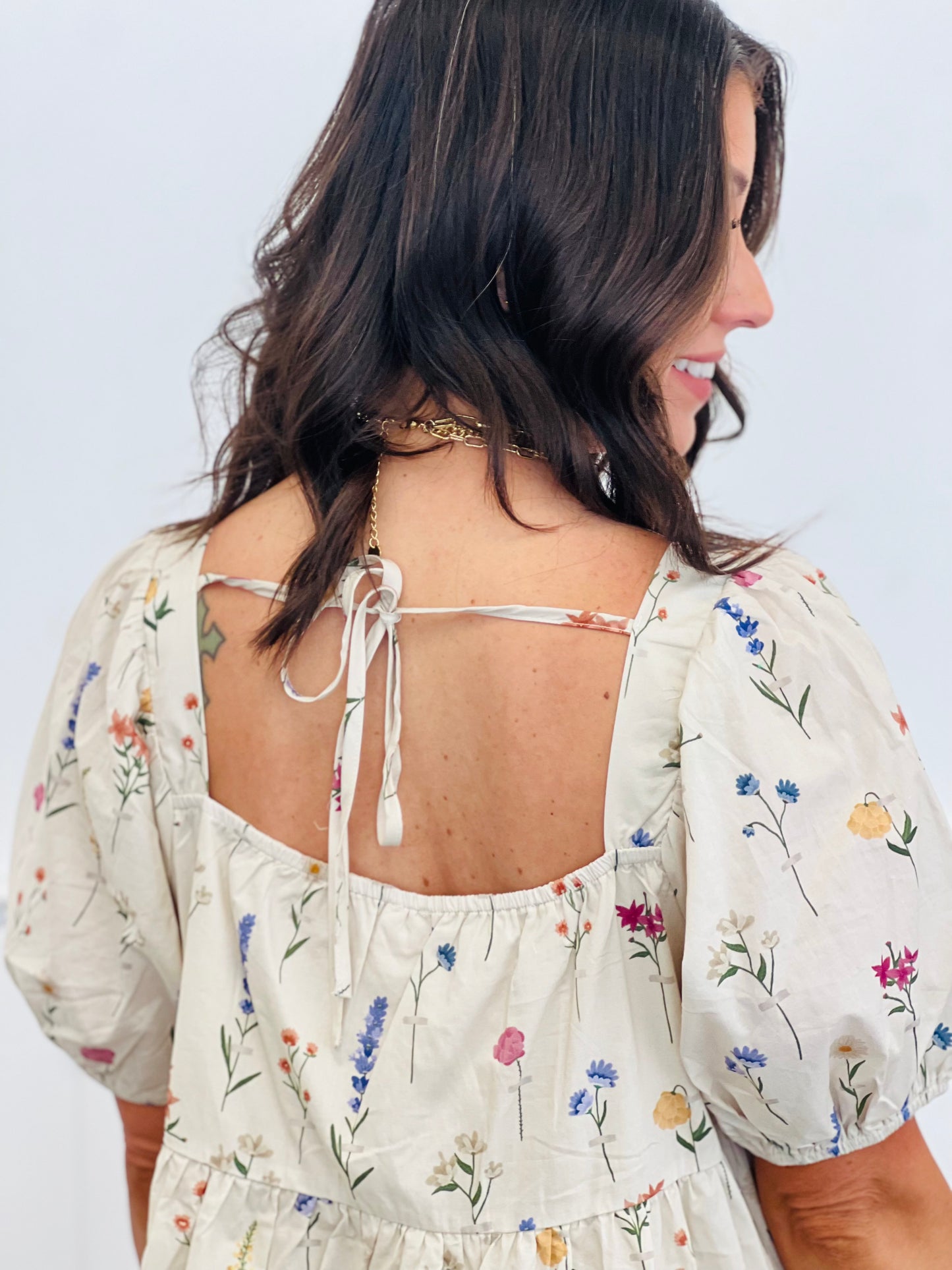 Taupe/Lavender Floral Flutter Sleeve Mini Dress (Reg. & Plus)