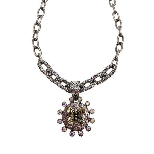 Iridescent Jewel Butterfly Coin Necklace