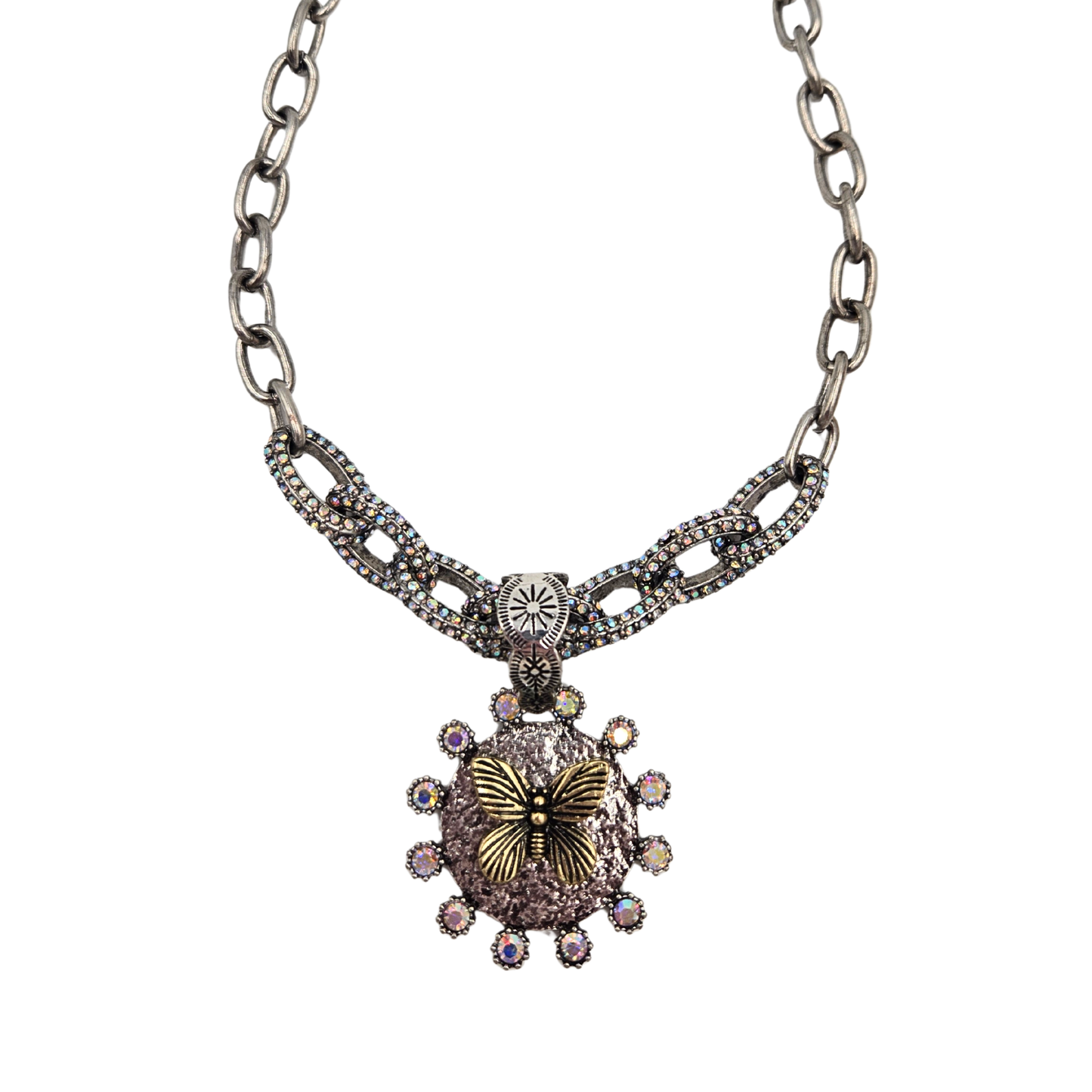 Iridescent Jewel Butterfly Coin Necklace