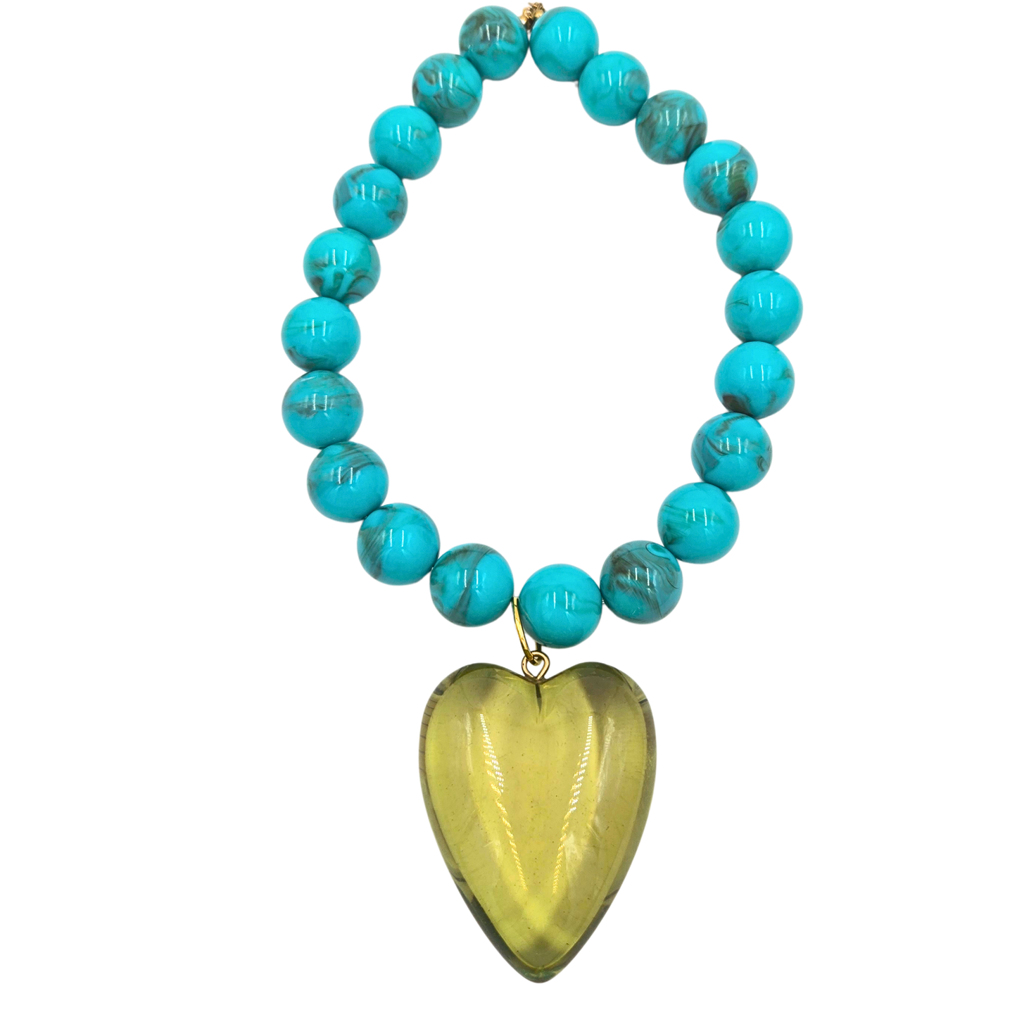 Jennifer Thames - Round Turquoise Bead with a Mustard Heart Pendant