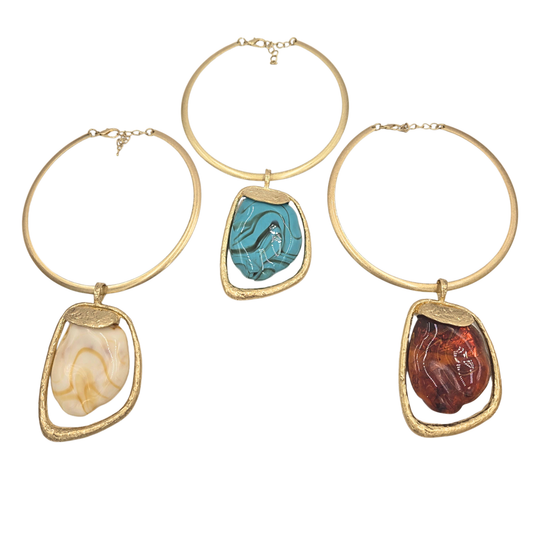 Hammered Gold & Marble Collar Necklace (3 colors)