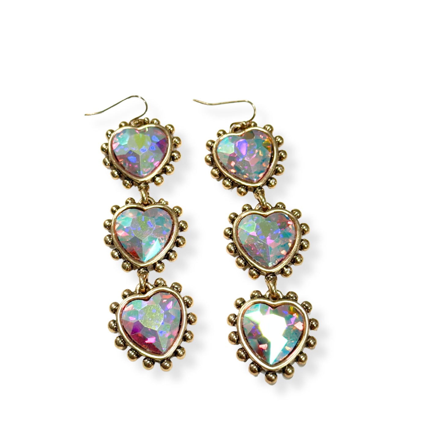 Gold AB Crystal Heart Drop Earrings