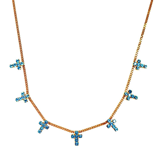 TOVA - Multi Cross Necklace in Aqua Bohemica