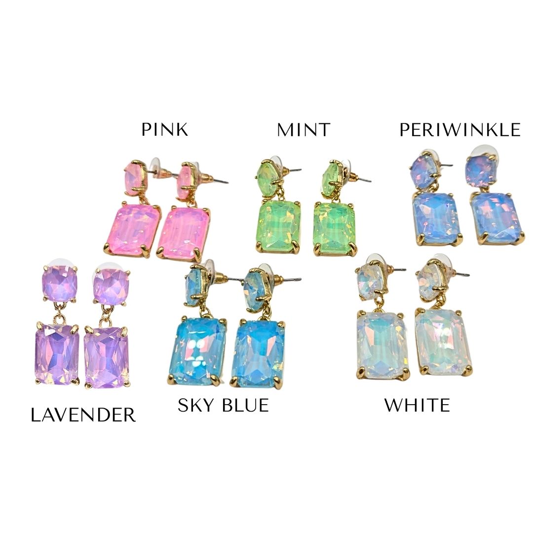 Pastel Rectangle Jewel Drop Earrings (5 colors)