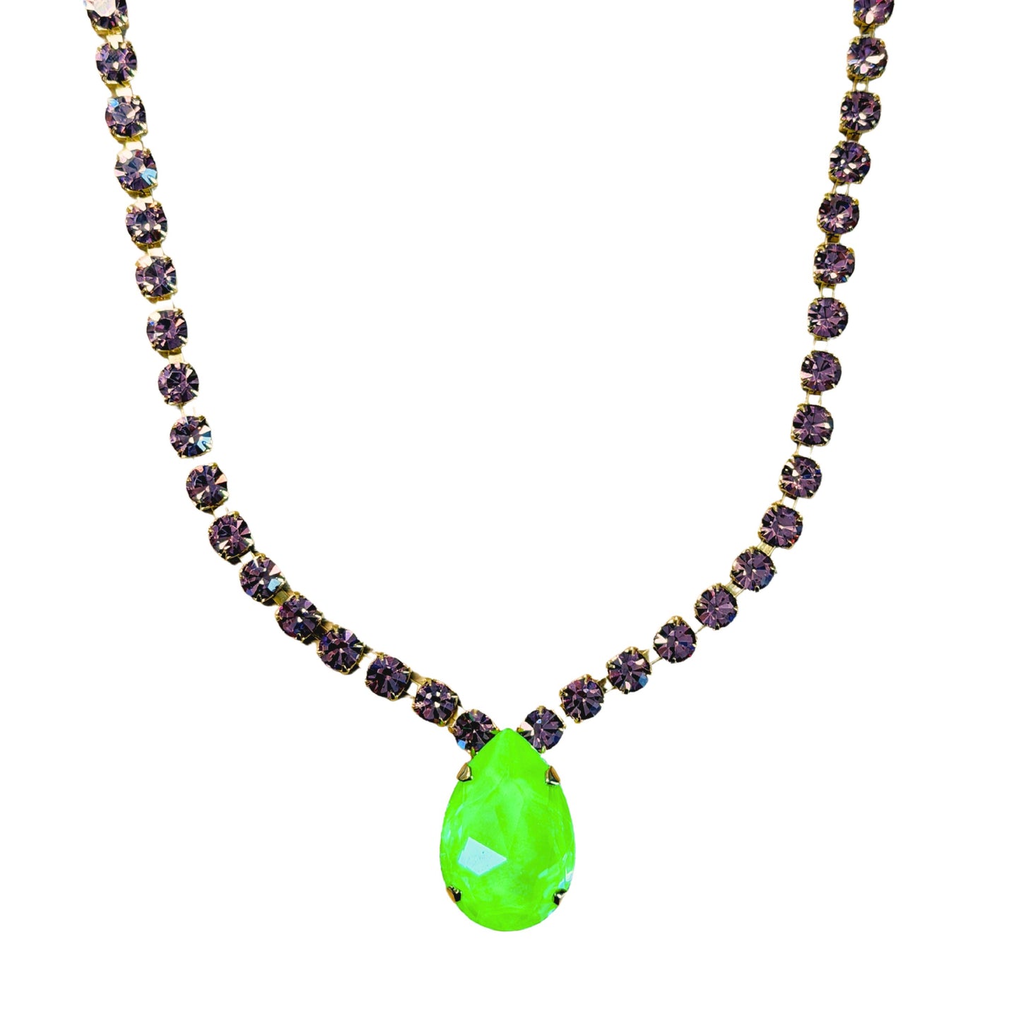 TOVA - Melinda Necklace in Electric Green & Purple