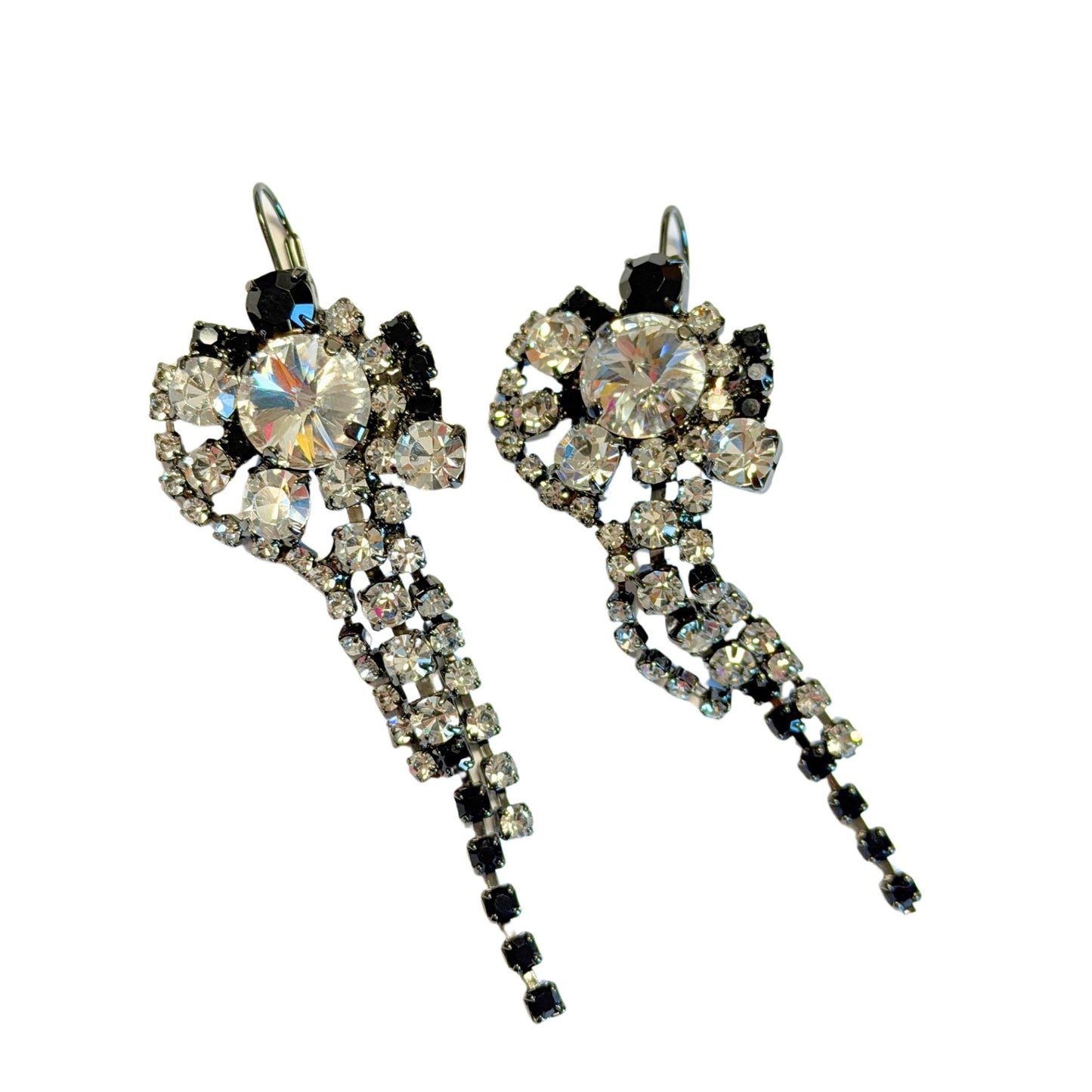 TOVA - Gunmetal and Clear Fringe Earrings