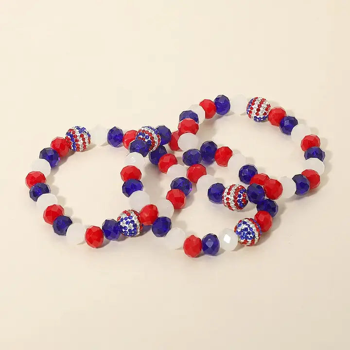 USA Flag Beaded Stretch Bracelets