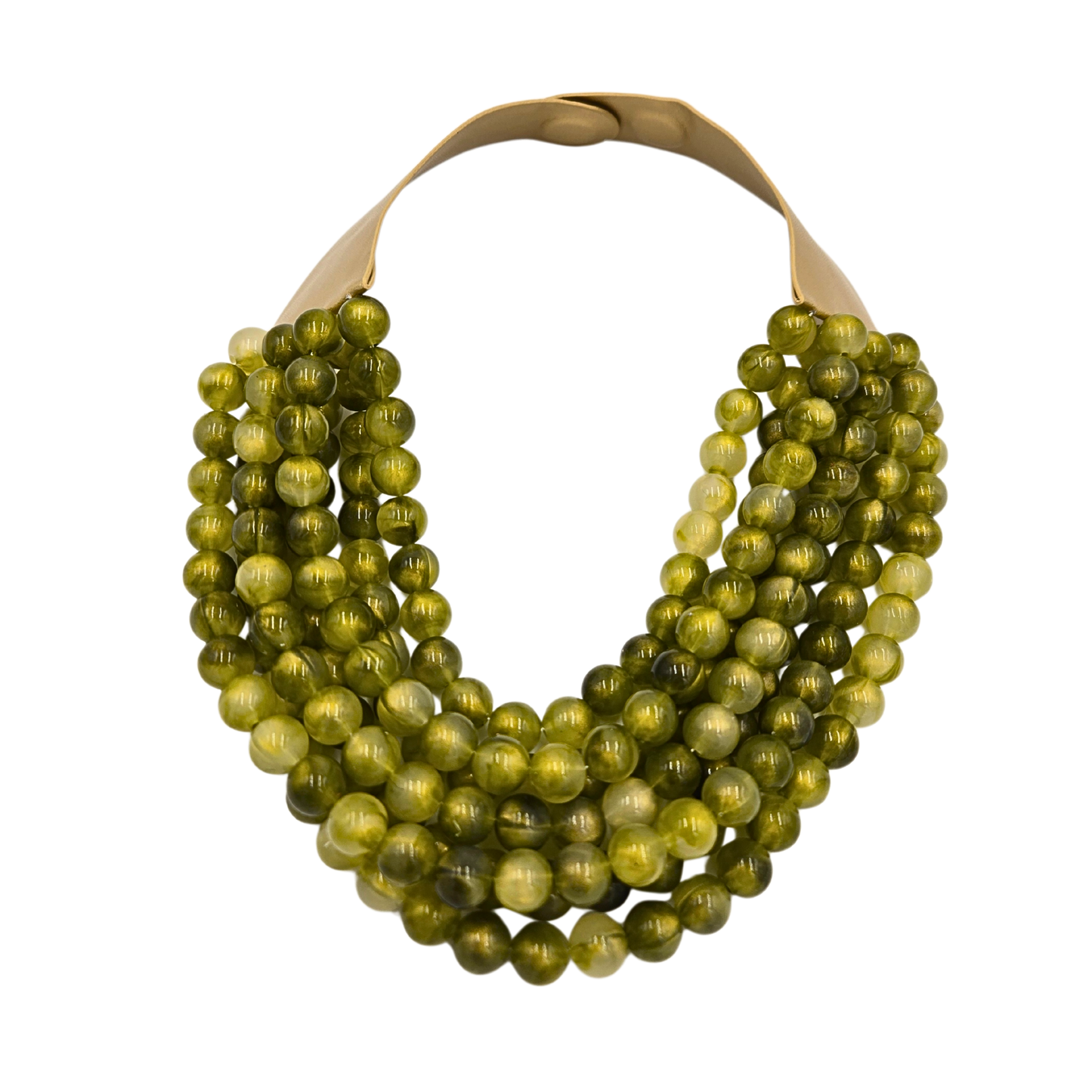 Layered Bead Statement Necklace - Olive