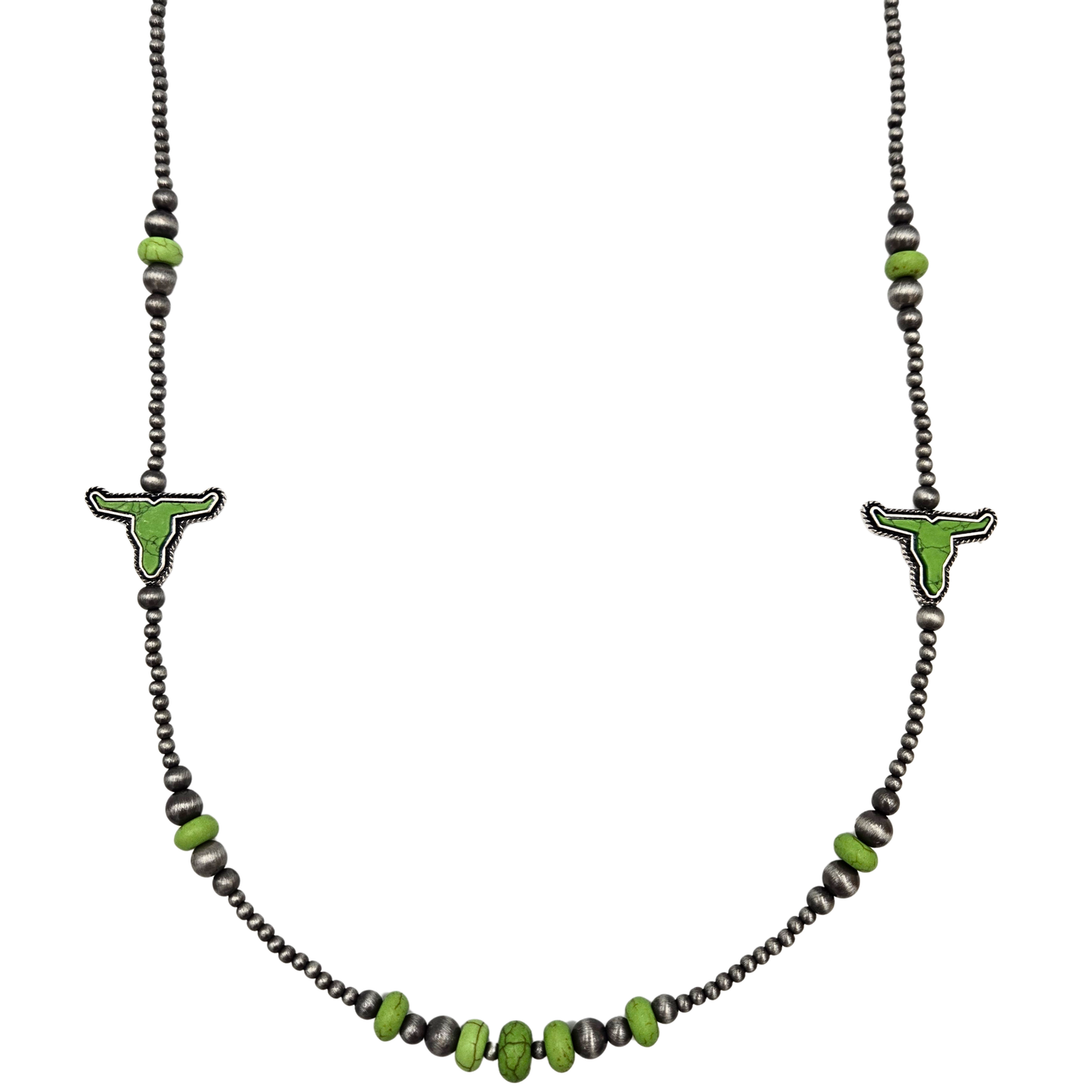 Navajo Pearl & Green Turquoise Long Horn Necklace