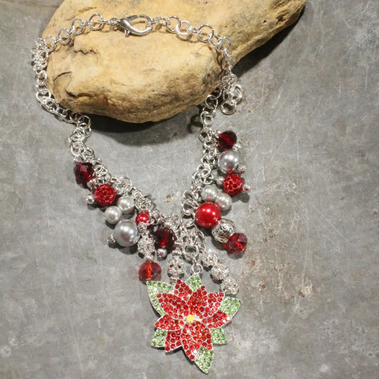 Christmas Poinsettia Charm Necklace