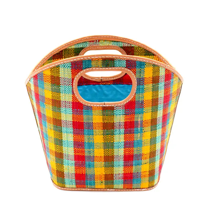 Hamptons Gingham Straw Bucket Handbag