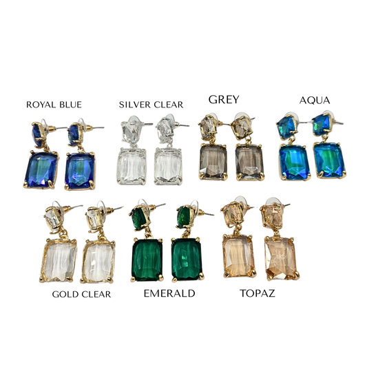 Rectangle Jewel Drop Earrings - Crystal Clear (7 colors)