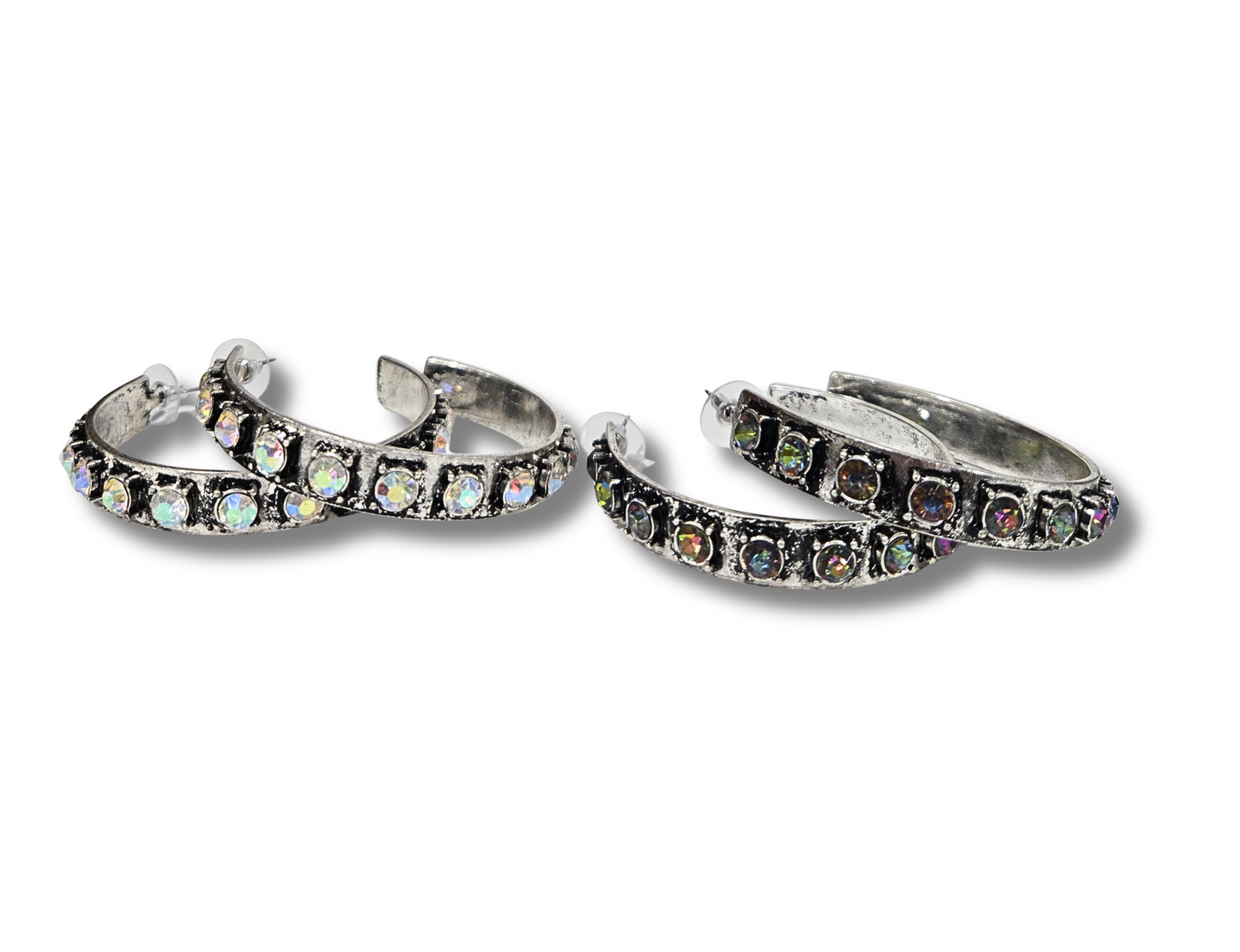 Antique Silver Rhinestone Hoops (2 colors)