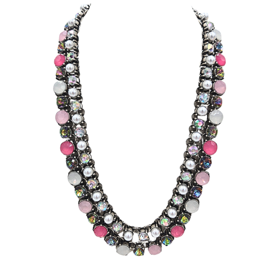 Silver Pink & Volcano Jewel Layer Necklace