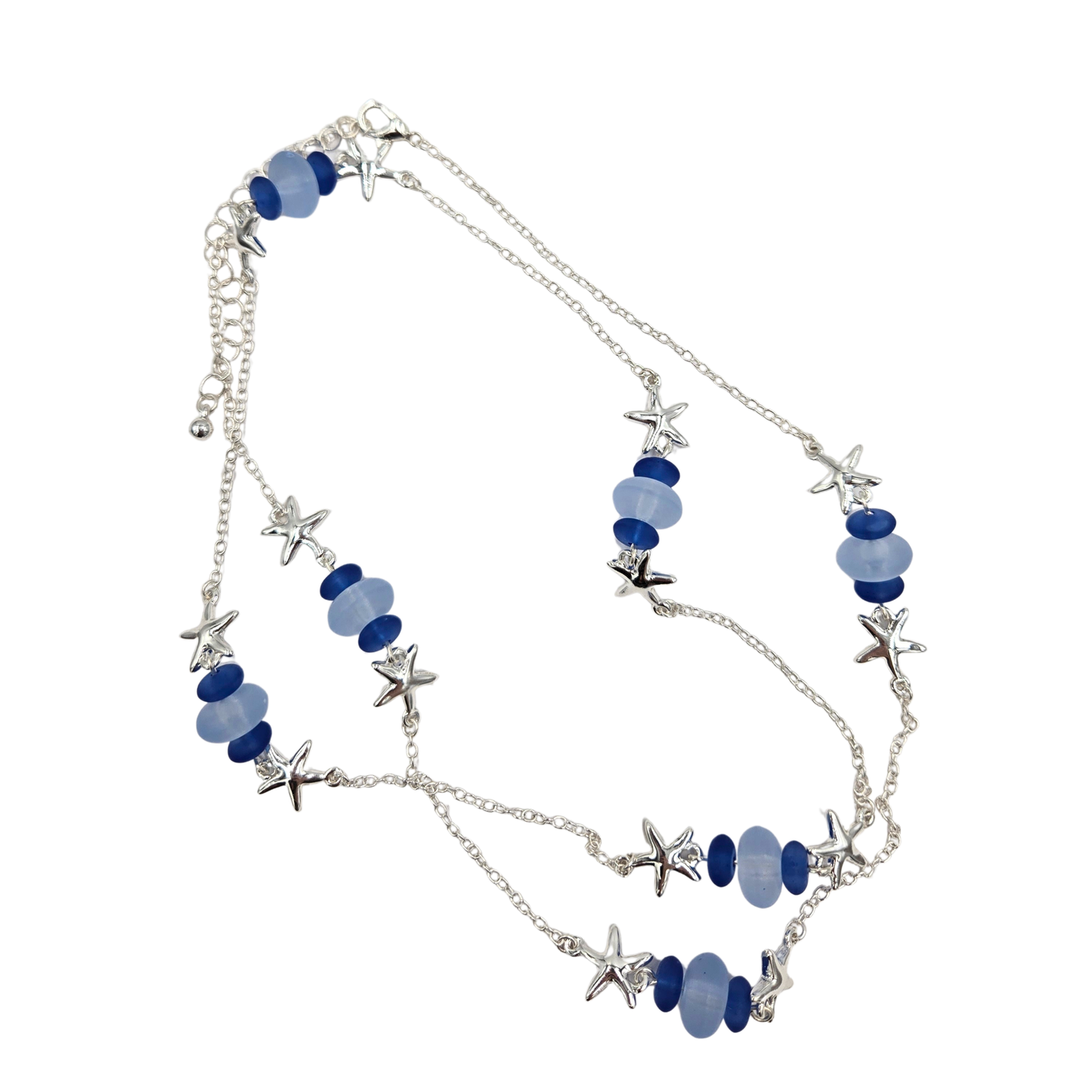 Sea Glass and Silver Starfish Long Necklace