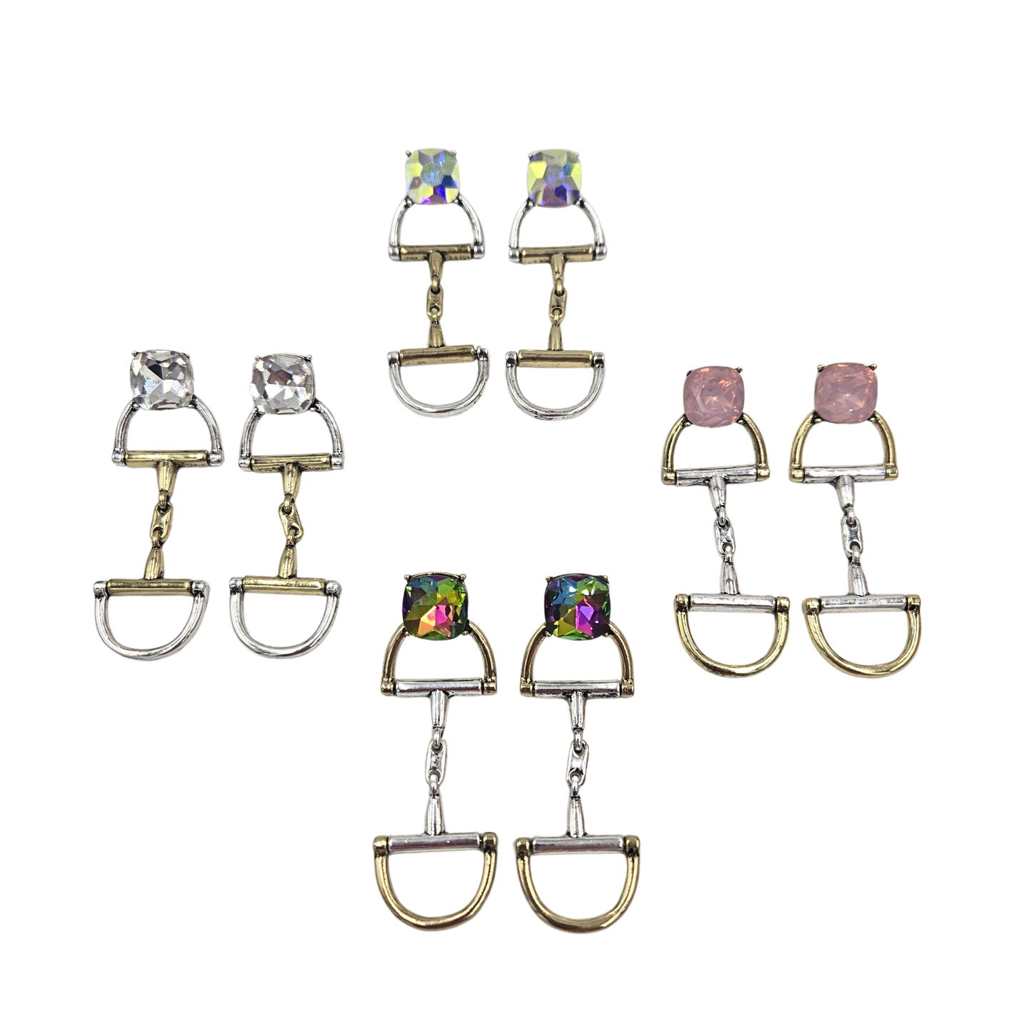 Crystal Post Snaffle Bit Earrings (4 colors)