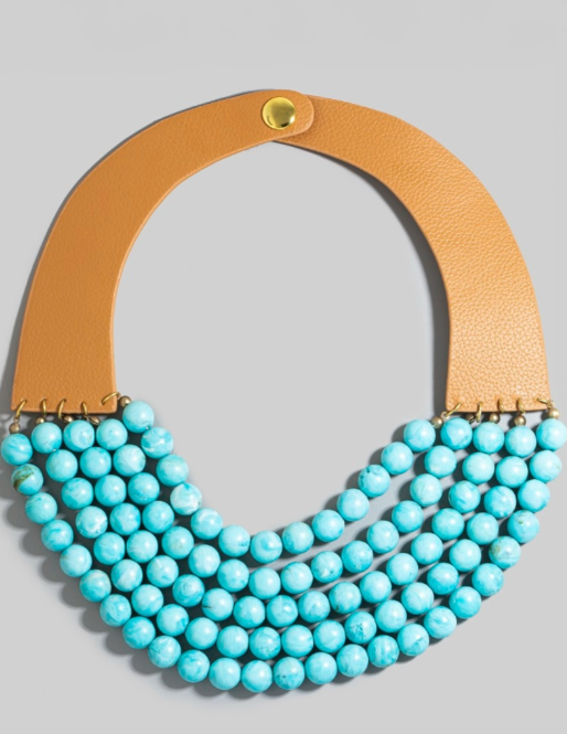 Turquoise and Leather Statement Necklace