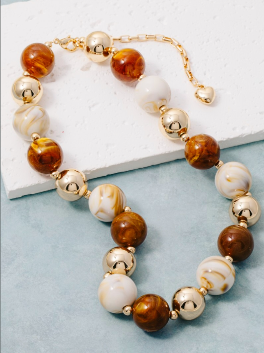 Brown Marbled Bauble Necklace