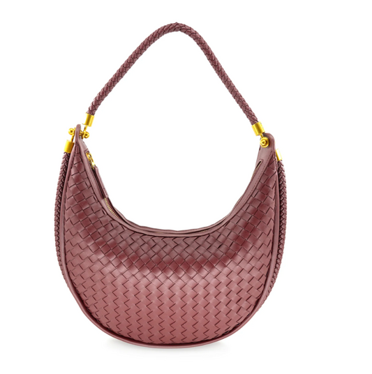 Faux Leather Woven Boho Bag - Burgundy